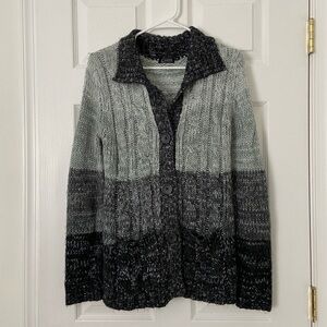 gray button up sweater